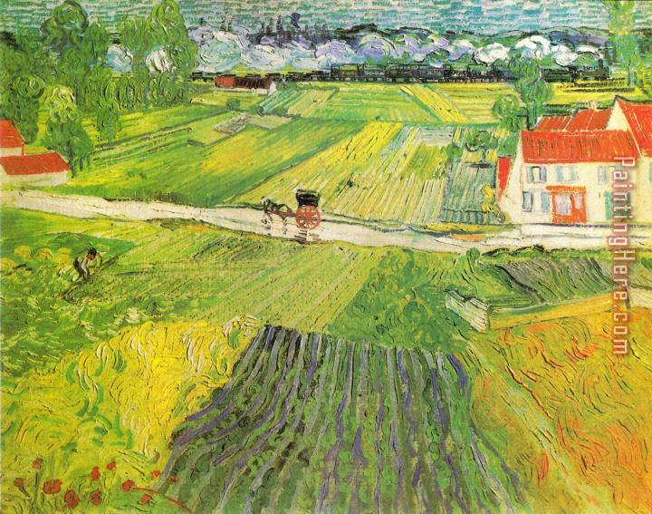 Vincent van Gogh Landscape with Choach And Train in The Background